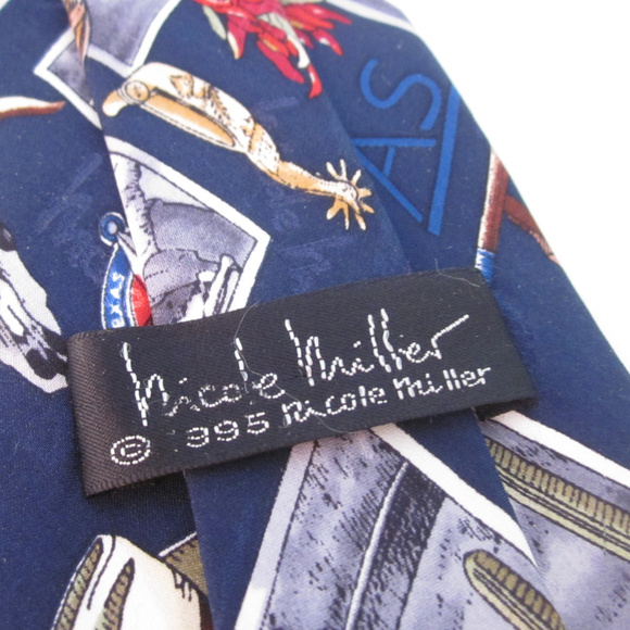 NICOLE MILLER Silk Necktie TEXAS BASEBALL Navy Red - Picture 7 of 8